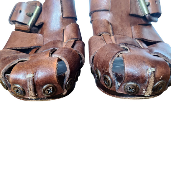 MOMA Italian Brown Leather Woven Platform Mules Size 38 Side Buckle Y2K Style - Picture 3 of 11